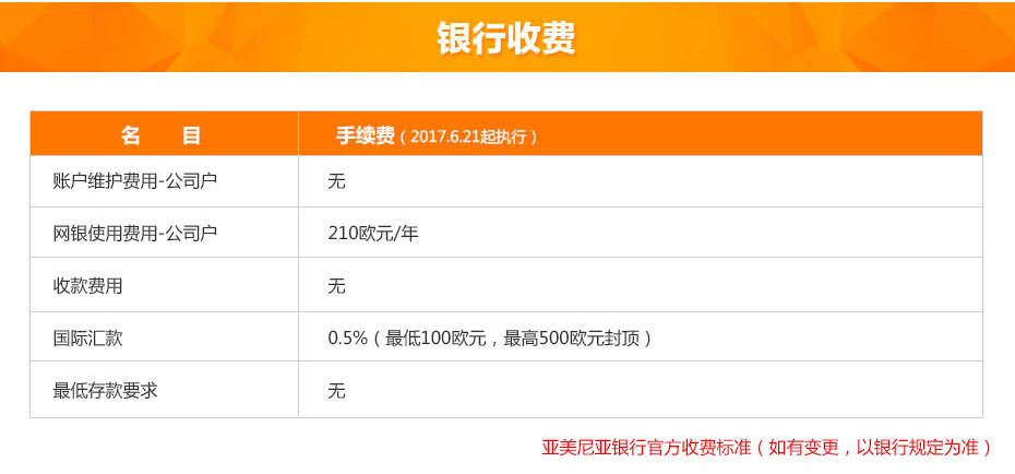 亞美尼亞銀行離岸開戶銀行收費(fèi)